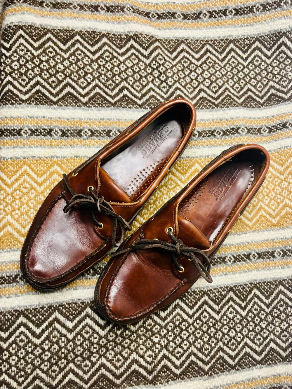 Sebago Chestnut Brown Leather Lace Up Boat Shoes men’s 12M